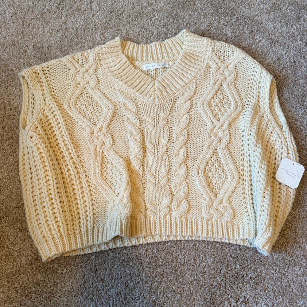 Alterd State Cropped Knit Sweater Vest Cream Sixe: L